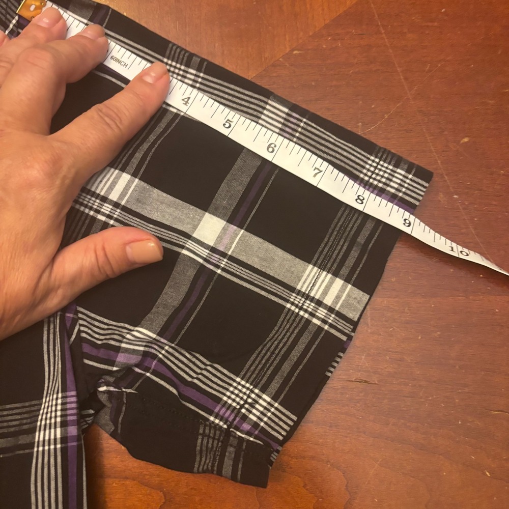 No Fear 90s Men's Medium Plaid Short Sleeve Button Up Shirt - Black Purple White - Picture 16 of 16